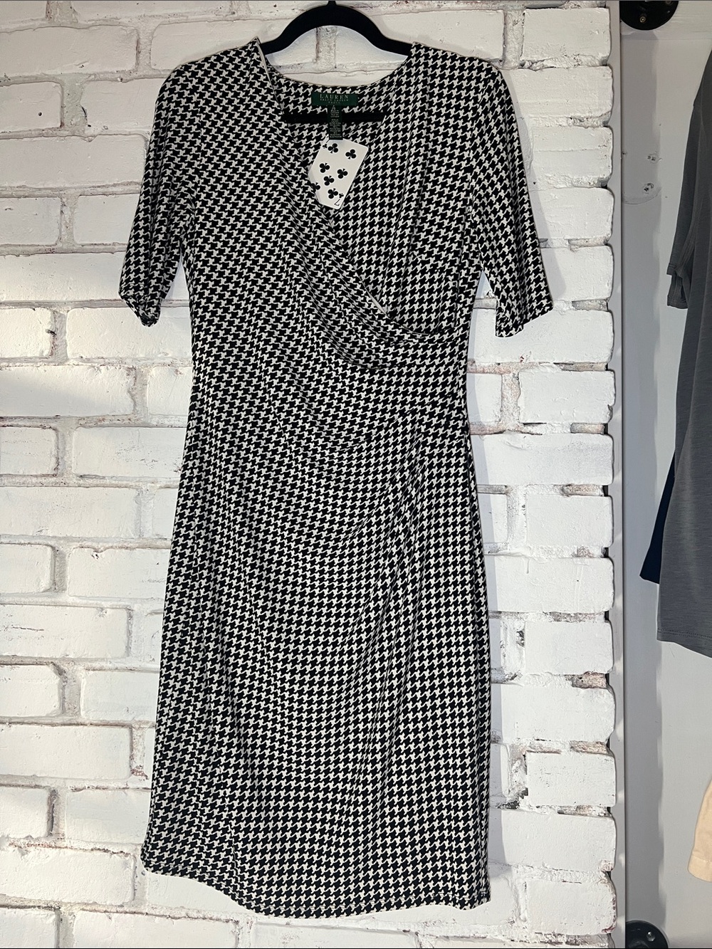 Black and White Houndstooth Wrap Dress Women's